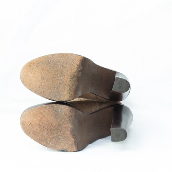 Tory Burch Gold Bronze Chelsea Ankle Boots Logo Monogram Block Platform Heel 5 - Picture 8 of 10